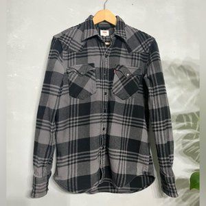 LEVI’S | Western Barstow plaid shirt - grey black snap button pockets - small
